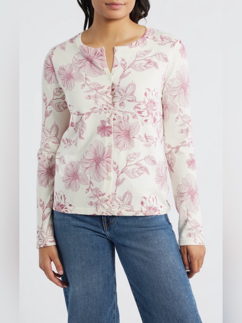 Bobeau Floral Print Cardigan